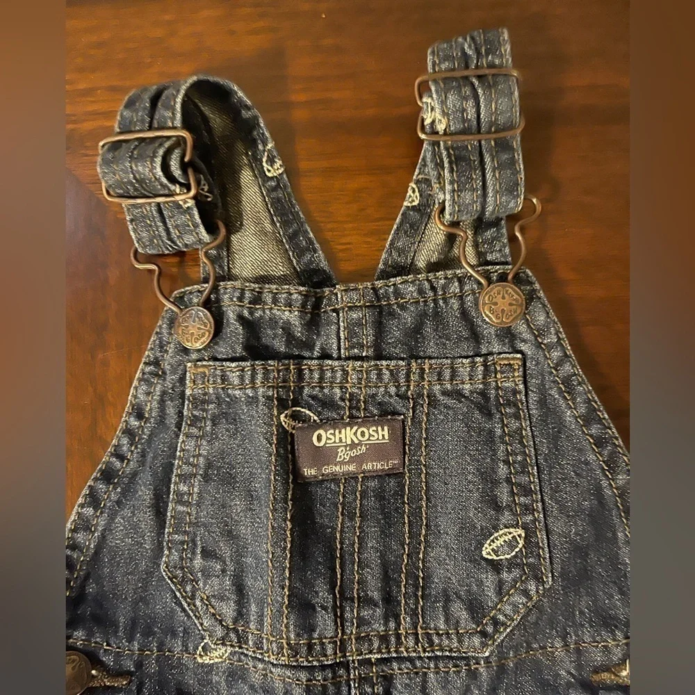 OshKosh B’Gosh | Denim Overalls with Footballs | 18 mo